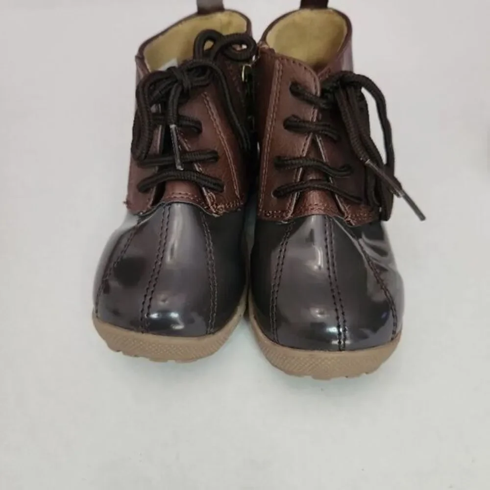 Stepping Stones Toddler Brown Duck Boots Size 8 Lace Up Side Zip Water Resistant